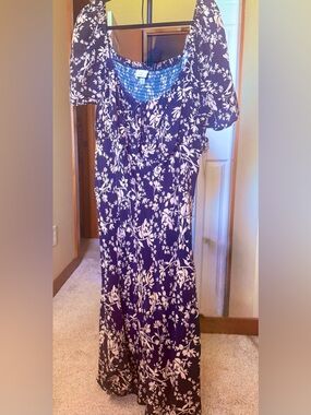 A New Day Black & Cream Floral Smocked Puff Sleeve Dress